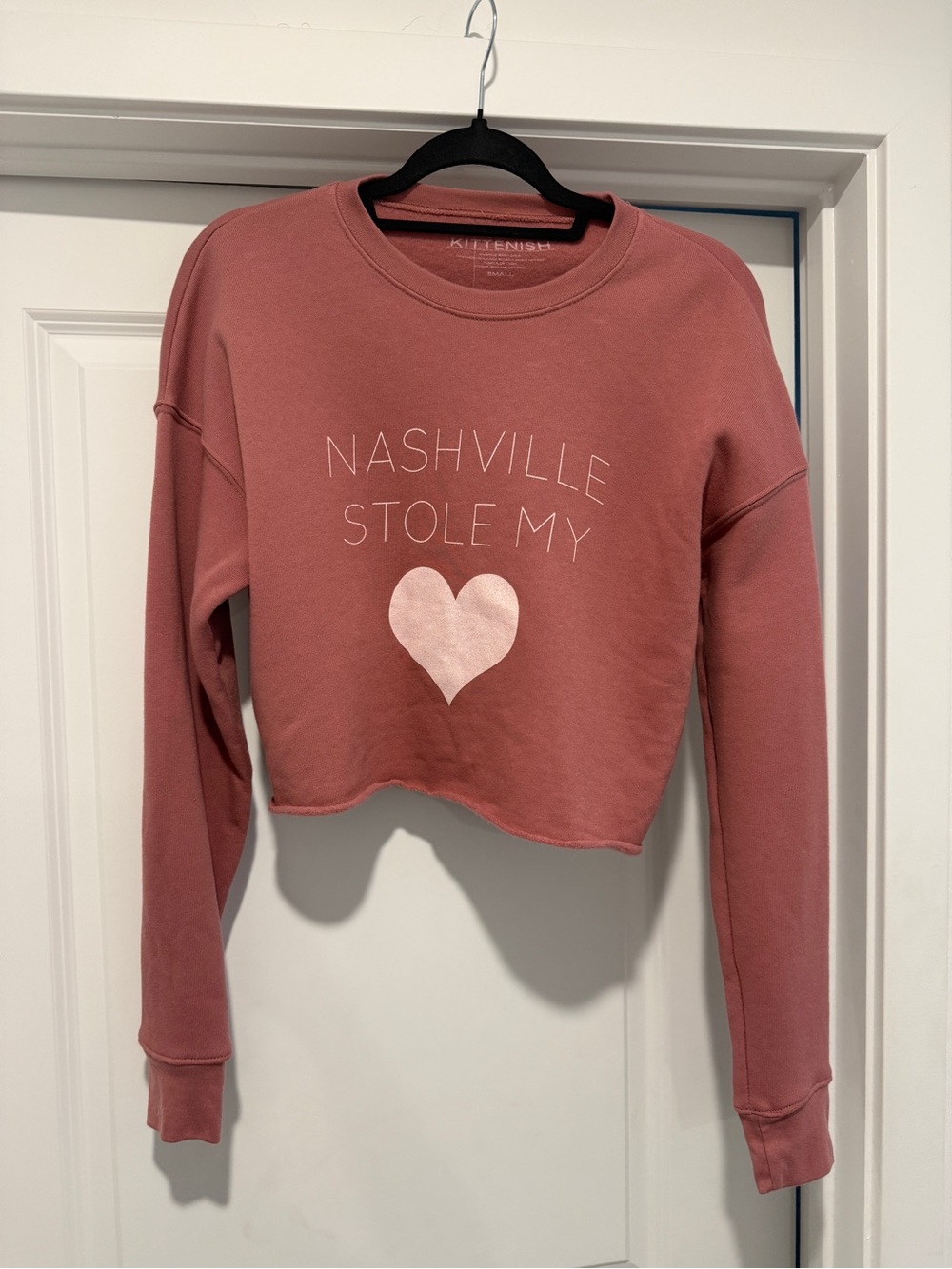 Kittenish Dusty Rose 'Nashville Stole My' Cropped Crewneck Sweater